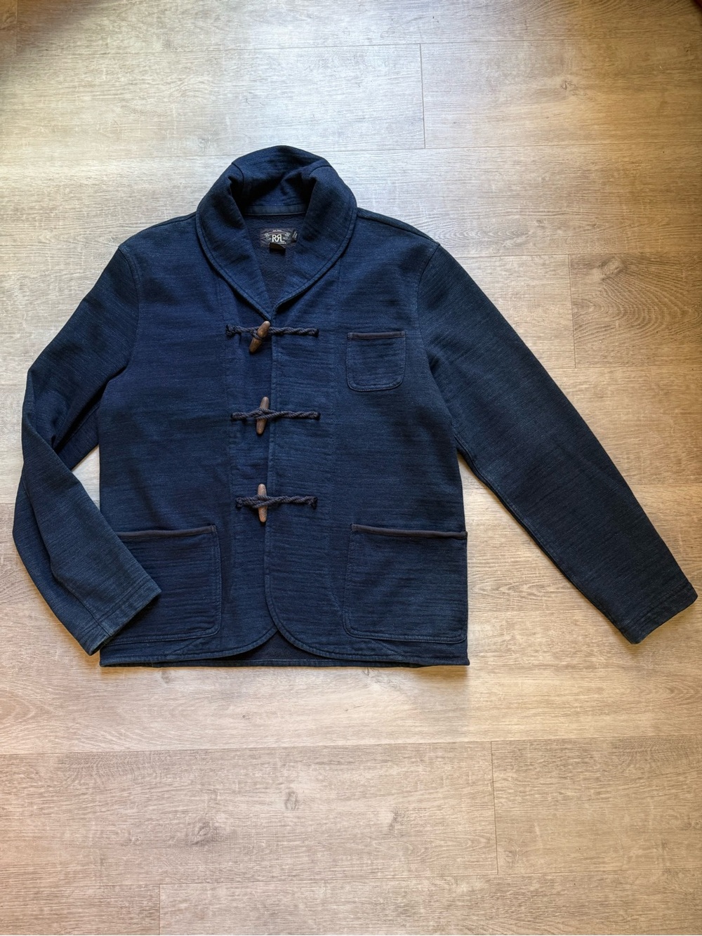 Double RL Ralph Lauren RRL Indigo Dyed Cotton Blend Shawl Collar Toggle Jacket L